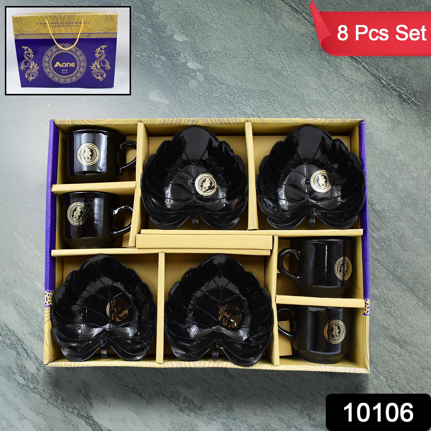 A One Ceramic Tea  Cups  Mug Set With Leaf Shape Serving Bowl (8 Pcs Set) A One Ceramic Tea  Cups  Mug Set With Leaf Shape Serving Bowl (8 Pcs Set)